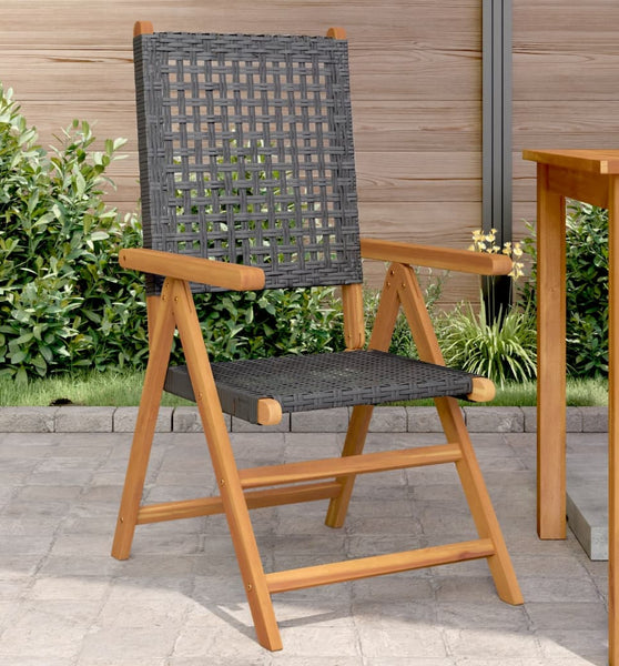 Gartenstühle 2 Stk. Schwarz Massivholz Akazie und Poly Rattan