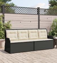 Gartenbank Verstellbar mit Kissen Schwarz Poly Rattan