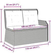 Gartenbank Verstellbar mit Kissen Schwarz Poly Rattan