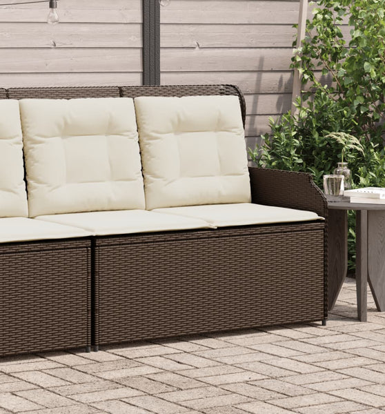 Gartenbank Verstellbar mit Kissen Braun Poly Rattan