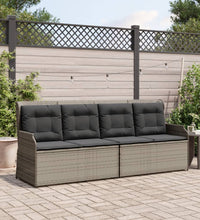 Gartenbank Verstellbar mit Kissen Grau Poly Rattan