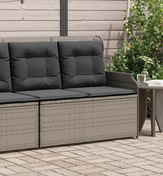 Gartenbank Verstellbar mit Kissen Grau Poly Rattan