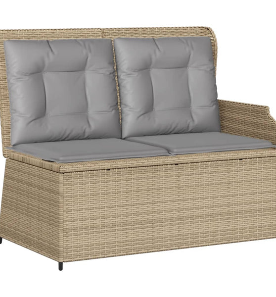 Gartenbank Verstellbar mit Kissen Beige Poly Rattan