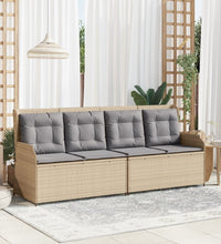 Gartenbank Verstellbar mit Kissen Beige Poly Rattan