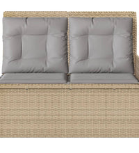 Gartenbank Verstellbar mit Kissen Beige Poly Rattan