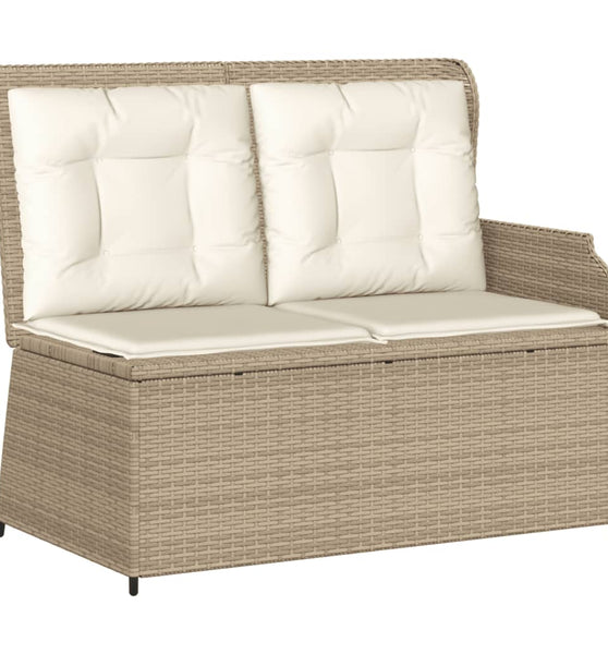 Gartenbank Verstellbar mit Kissen Beige Poly Rattan