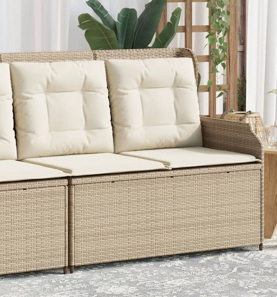 Gartenbank Verstellbar mit Kissen Beige Poly Rattan