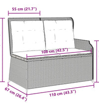 Gartenbank Verstellbar mit Kissen Hellgrau Poly Rattan