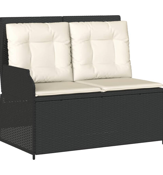 Gartenbank Verstellbar mit Kissen Schwarz Poly Rattan