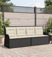 Gartenbank Verstellbar mit Kissen Schwarz Poly Rattan