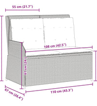 Gartenbank Verstellbar mit Kissen Schwarz Poly Rattan