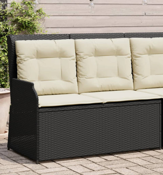 Gartenbank Verstellbar mit Kissen Schwarz Poly Rattan