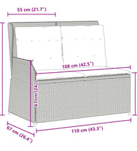 Gartenbank Verstellbar mit Kissen Braun Poly Rattan