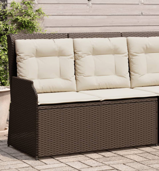 Gartenbank Verstellbar mit Kissen Braun Poly Rattan