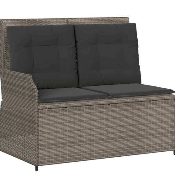 Gartenbank Verstellbar mit Kissen Grau Poly Rattan