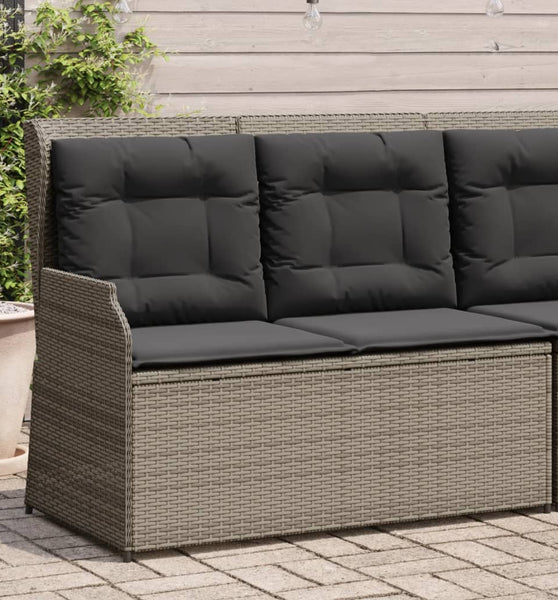 Gartenbank Verstellbar mit Kissen Grau Poly Rattan