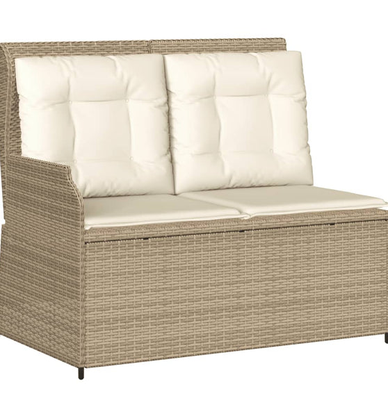 Gartenbank Verstellbar mit Kissen Beige Poly Rattan