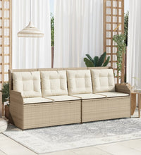 Gartenbank Verstellbar mit Kissen Beige Poly Rattan