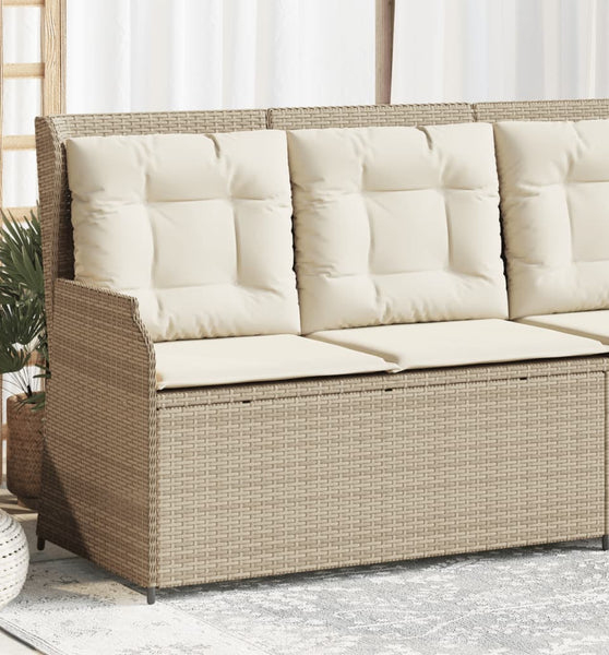 Gartenbank Verstellbar mit Kissen Beige Poly Rattan