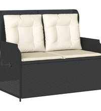 Gartenbank Verstellbar mit Kissen Schwarz Poly Rattan