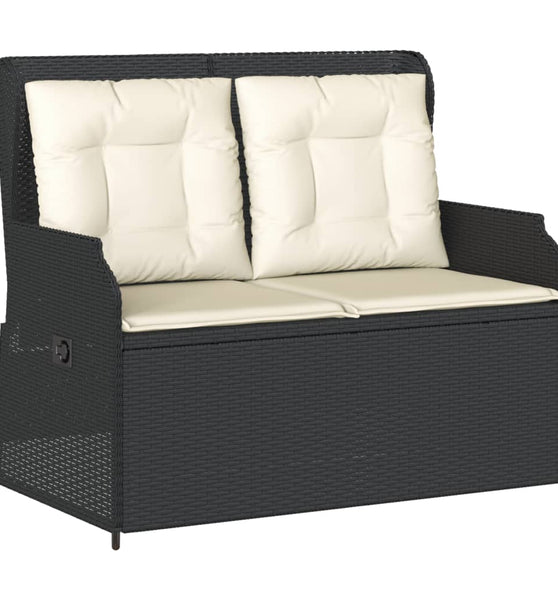 Gartenbank Verstellbar mit Kissen Schwarz Poly Rattan