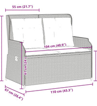 Gartenbank Verstellbar mit Kissen Schwarz Poly Rattan