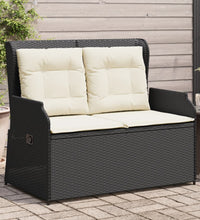 Gartenbank Verstellbar mit Kissen Schwarz Poly Rattan