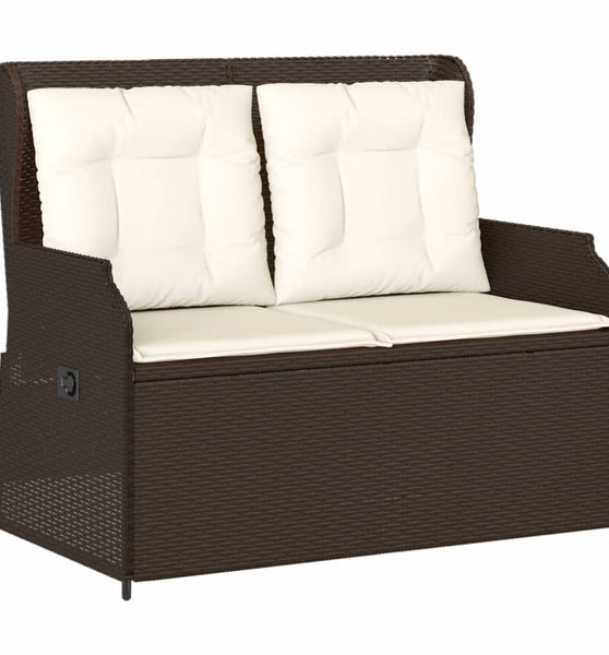 Gartenbank Verstellbar mit Kissen Braun Poly Rattan