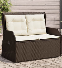 Gartenbank Verstellbar mit Kissen Braun Poly Rattan