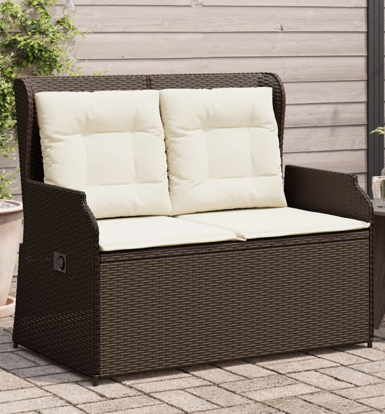 Gartenbank Verstellbar mit Kissen Braun Poly Rattan