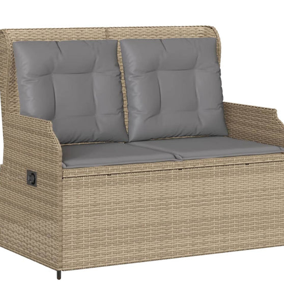 Gartenbank Verstellbar mit Kissen Beige Poly Rattan