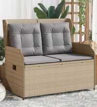 Gartenbank Verstellbar mit Kissen Beige Poly Rattan