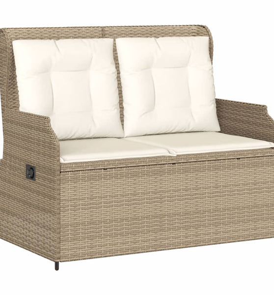 Gartenbank Verstellbar mit Kissen Beige Poly Rattan