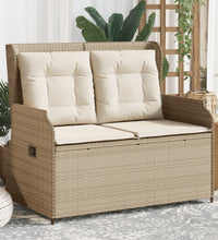 Gartenbank Verstellbar mit Kissen Beige Poly Rattan