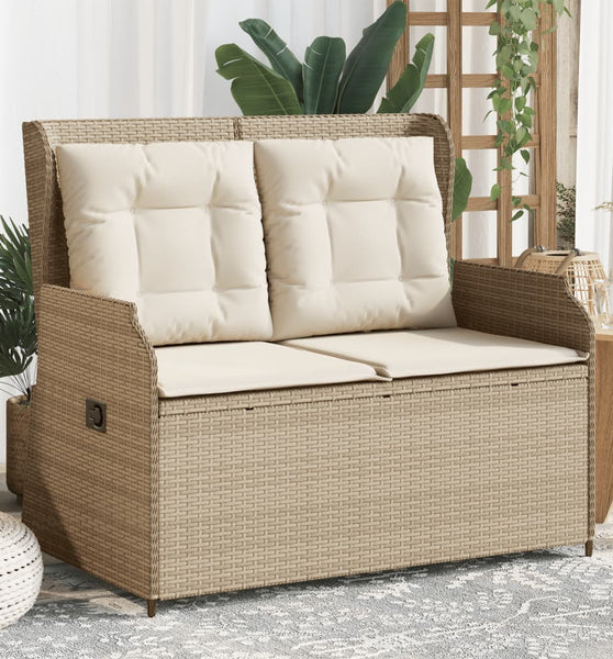 Gartenbank Verstellbar mit Kissen Beige Poly Rattan