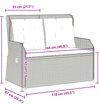 Gartenbank Verstellbar mit Kissen Hellgrau Poly Rattan