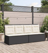 Gartenbank Verstellbar mit Kissen Schwarz Poly Rattan