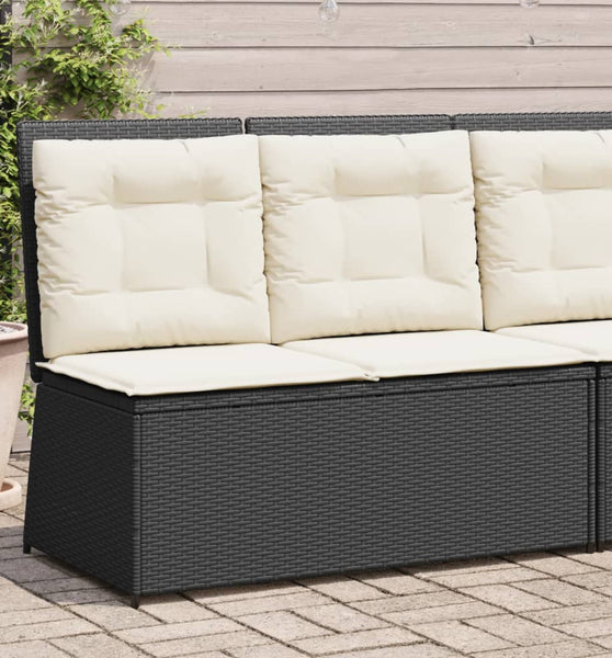 Gartenbank Verstellbar mit Kissen Schwarz Poly Rattan