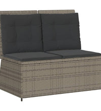 Gartenbank Verstellbar mit Kissen Grau Poly Rattan