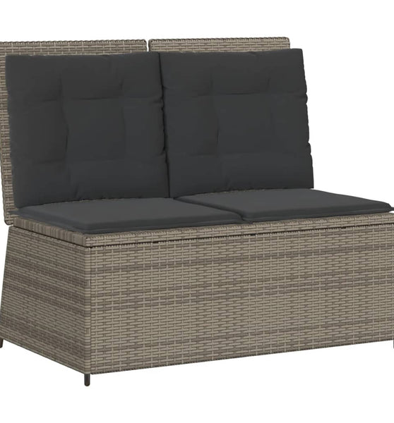 Gartenbank Verstellbar mit Kissen Grau Poly Rattan