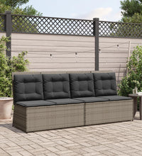 Gartenbank Verstellbar mit Kissen Grau Poly Rattan