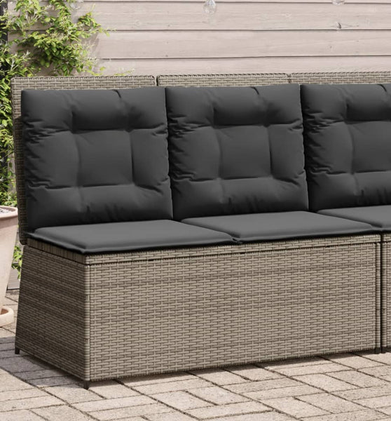 Gartenbank Verstellbar mit Kissen Grau Poly Rattan