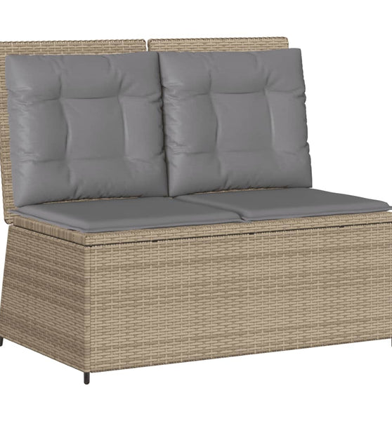 Gartenbank Verstellbar mit Kissen Beige Poly Rattan