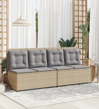 Gartenbank Verstellbar mit Kissen Beige Poly Rattan