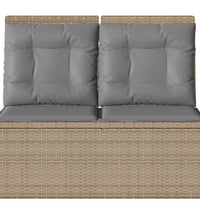 Gartenbank Verstellbar mit Kissen Beige Poly Rattan