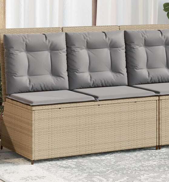 Gartenbank Verstellbar mit Kissen Beige Poly Rattan