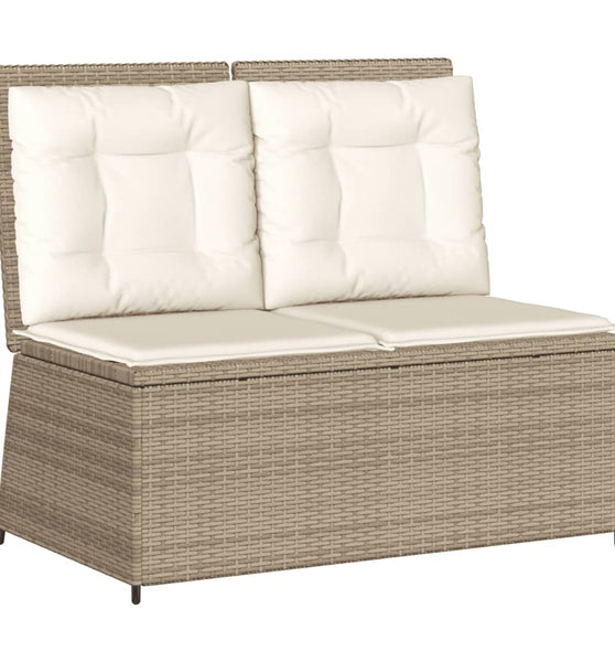 Gartenbank Verstellbar mit Kissen Beige Poly Rattan