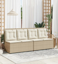 Gartenbank Verstellbar mit Kissen Beige Poly Rattan