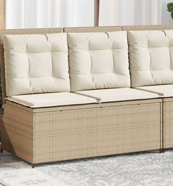 Gartenbank Verstellbar mit Kissen Beige Poly Rattan