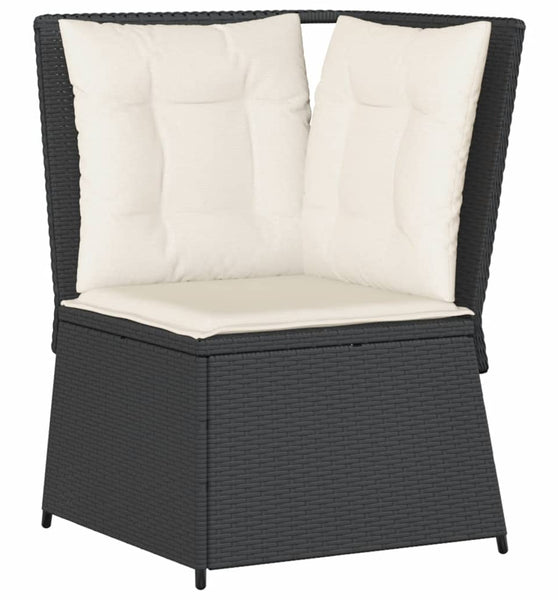 Garten-Ecksofa mit Kissen Schwarz Poly Rattan